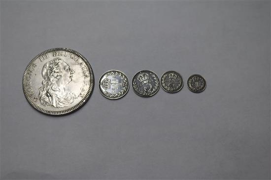 1909 Maundy money and a five shilling coin